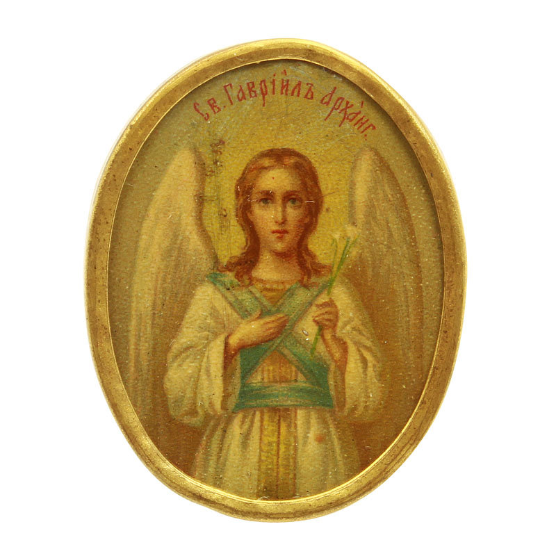 Старинная печатная икона святой архангел Гавриил. Россия, XIX век.