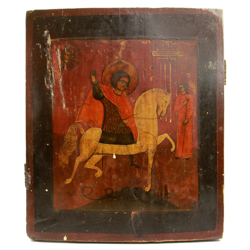 Старинная деревянная икона святого Георгия Победоносца, сюжет 
