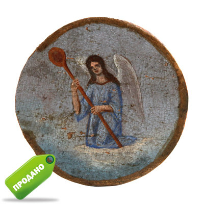 Старинная икона с изображением Ангела, держащего рипиду. Россия XIX Век.