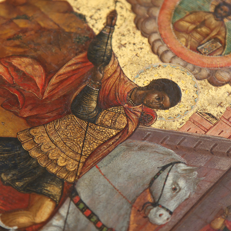 Старинная икона покровителя воинов «Святой Великомученик Георгий Победоносец». Россия, Москва XIX век.