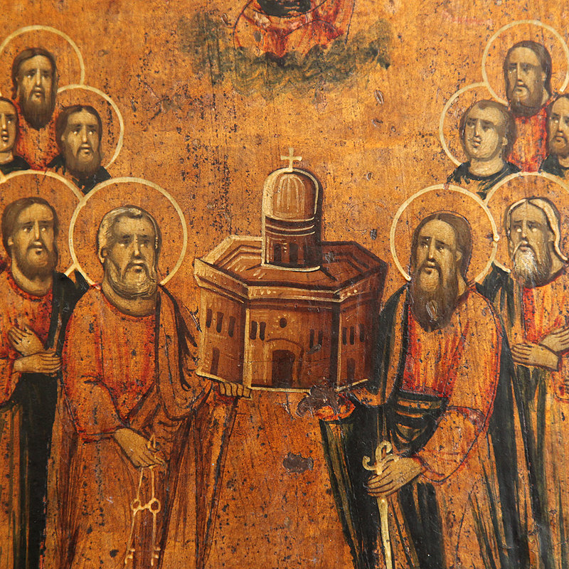 Старинная православная икона «Собор 12 Апостолов Христовых». Святая Земля, Иерусалим XIX век.