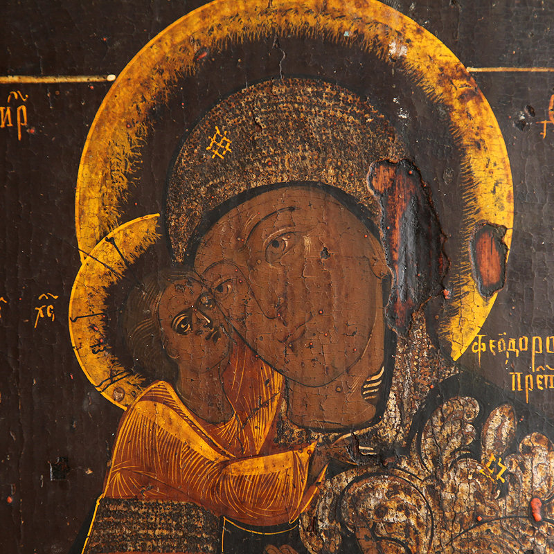 Старинная икона Феодоровской Пресвятой Богородицы, женская небесная покровительница. Россия XIX век.