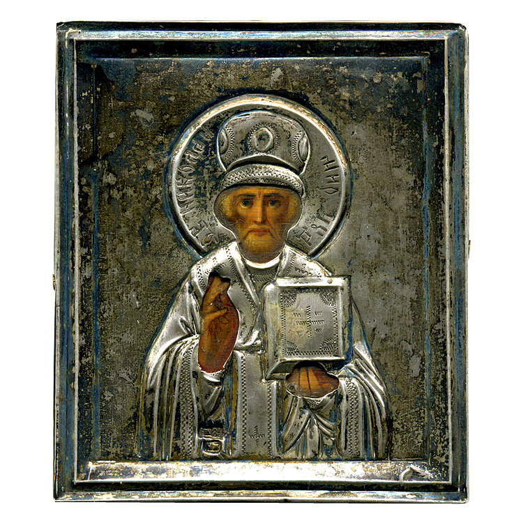 Старинная икона в серебряном окладе 