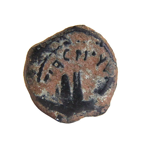 Монета Понтия Пилата с изображением колосьев и частицами Святой Земли