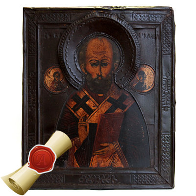 Старинная икона Святой Николай Чудотворец или Никола Угодник. Россия 1875-1900 год