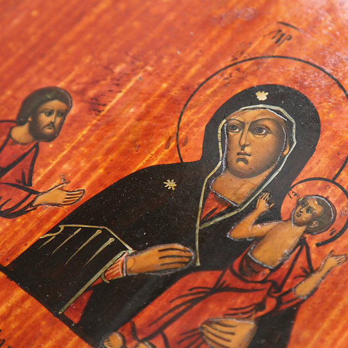 Старинная икона Божья Матерь Нечаянная Радость, икона «краснушка». Россия 1870-1890 год
