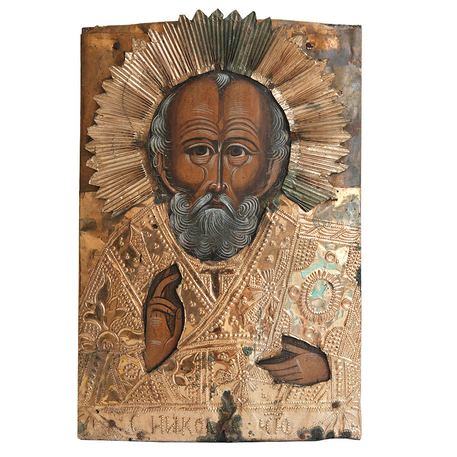 Cтаринная икона святой Николай Отвращающий бесов именуемая Николой отвратным. Россия 1860-1880 год