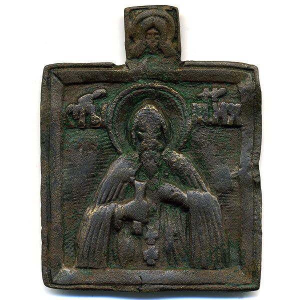 Старинный бронзовый образок 18 века Старинная икона Преподобный Тихон.
