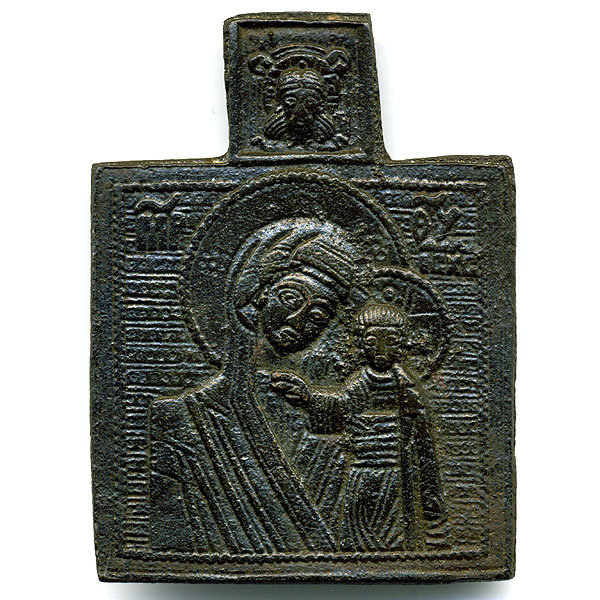 Старинная икона образок 18 века Казанская икона Божией Матери.
