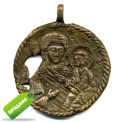 Старинный литой образок или маленькая икона 18 века Тихвинская Икона Божией Матери.