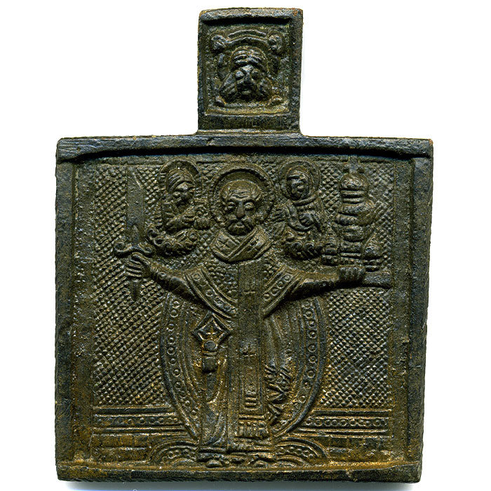 Старинная икона образок 18 века Икона Святой Николай Чудотворец Можайский.