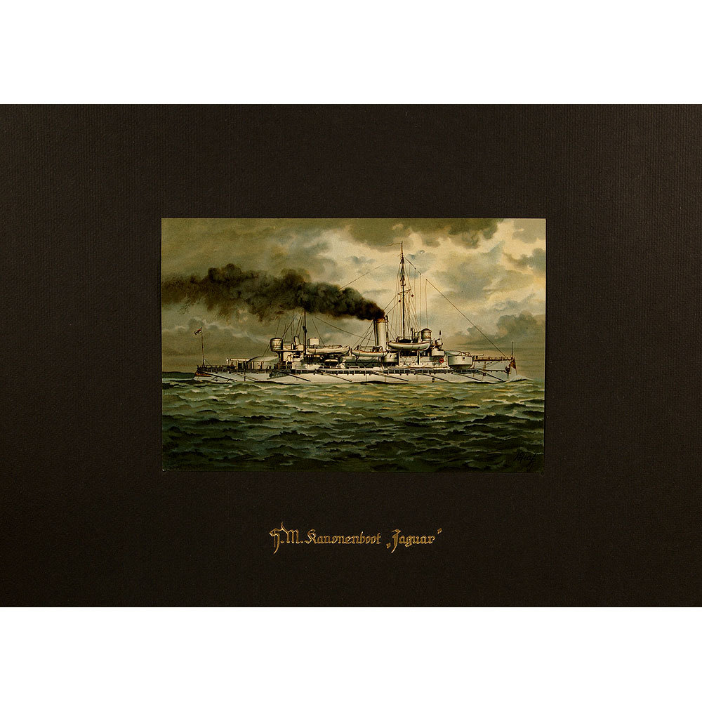 Цветная литогравюра. Германия 1914-20 гг. Канонерская лодка 