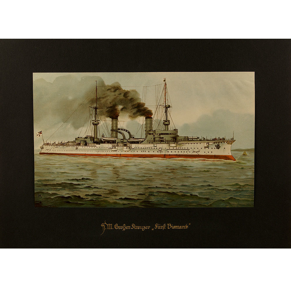 Цветная литогравюра. Германия 1914-20 гг. Большой крейсер 