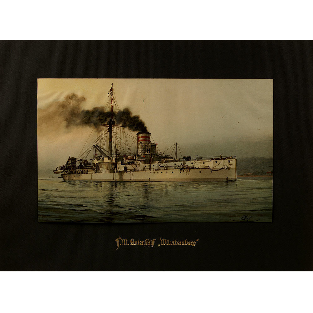 Цветная литогравюра. Германия 1914-20 гг. Линейный корабль 
