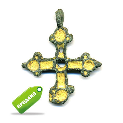Древний нательный крест с желтой эмалью. Раннее средневековье. Русь 11-12 век.
