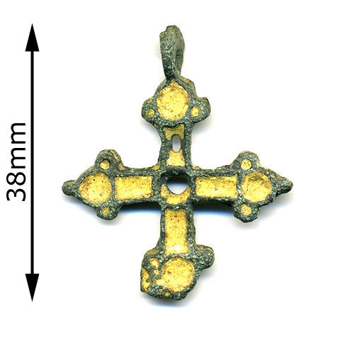 Древний нательный крест с желтой эмалью. Раннее средневековье. Русь 11-12 век.