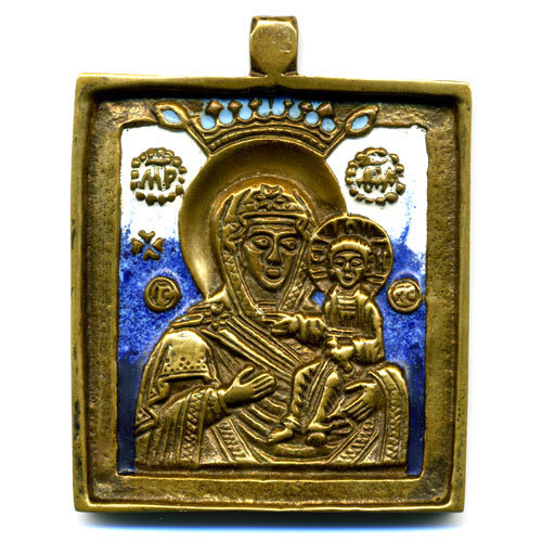 Современная литая бронзовая Смоленская Икона Божьей Матери с эмалями