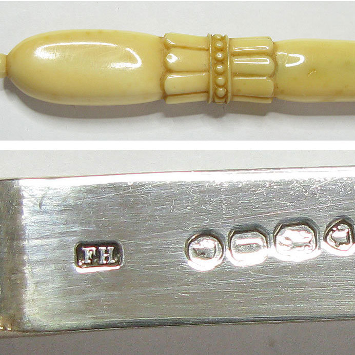 Антикварный серебряный кабинетный нож для писем с ручкой из слоновой кости. Англия 1861 год.