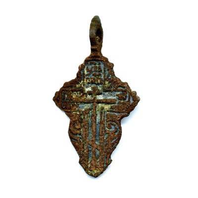 Крупный мужской старинный православный нательный крестик с белой и голубой эмалью 4,5 см