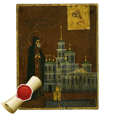 Миниатюрная старинная паломническая икона Святой Нил Столбенский Чудотворец. Россия XIX век