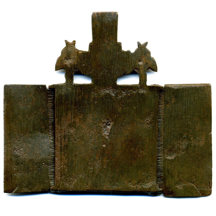 Маленький старинный бронзовый складень 19 века Божья Матерь Всех Скорбящих радость.