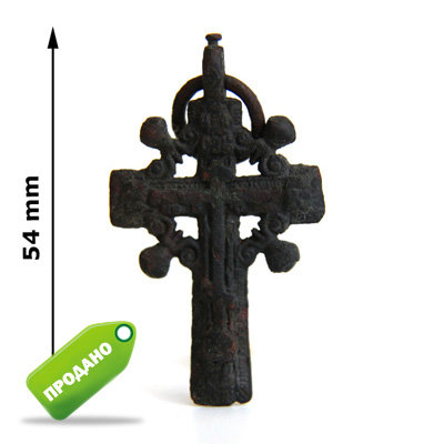 Старинный православный нательный крестик крупного размера с кольцом, Россия 18-19 век.