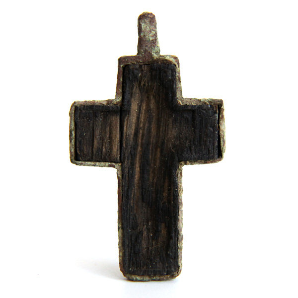 Старинный православный нательный крест с молитвой Похвалы Кресту и вставкой из дерева, Россия 18 век.