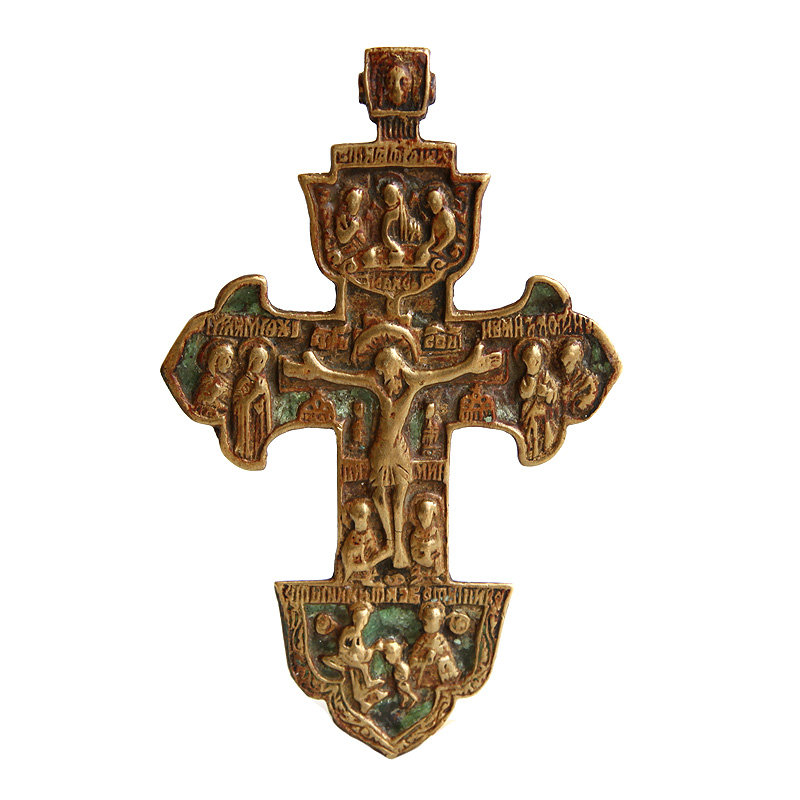 Cтаринный бронзовый криновидный наперсный крест 17 века 