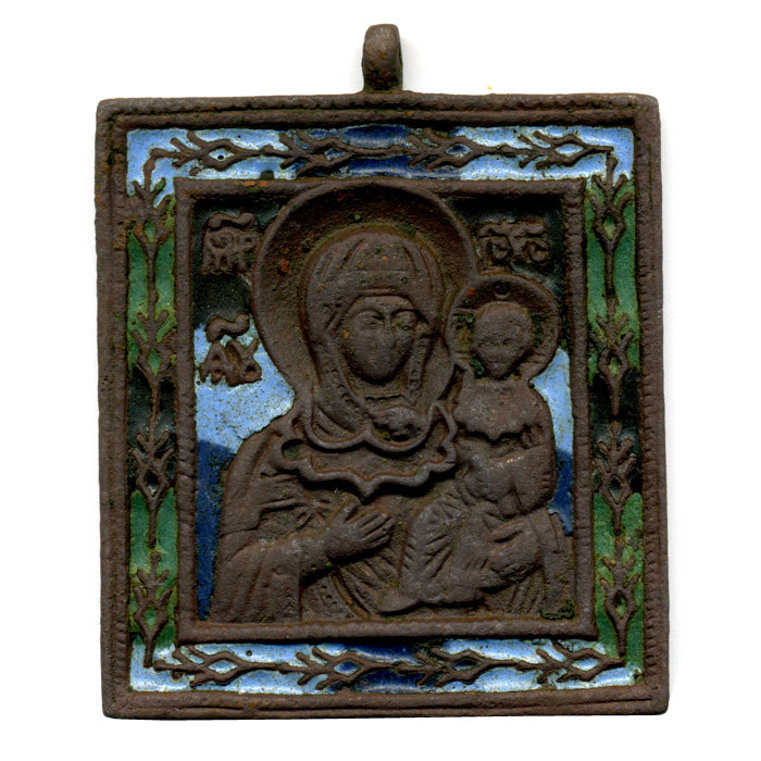 Редкая старинная литая иконка Богородица Смоленская, Выговское литье 18 век.