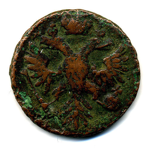 Старинная русская медная монета Деньга 1743 г