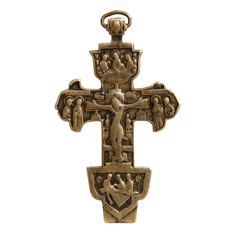 Интересный старинный крест староверов 17 века c Троицей Нечестивых воинов, высота 13 см.