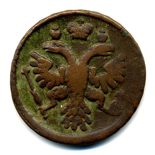 Старинная русская медная монета Деньга 1736 г