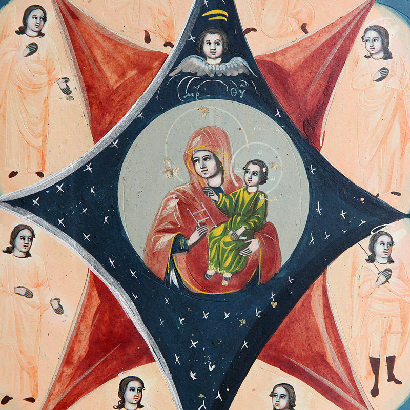 Старинная икона Богородица Неопалимая Купина в посеребренном окладе. Россия XIX век