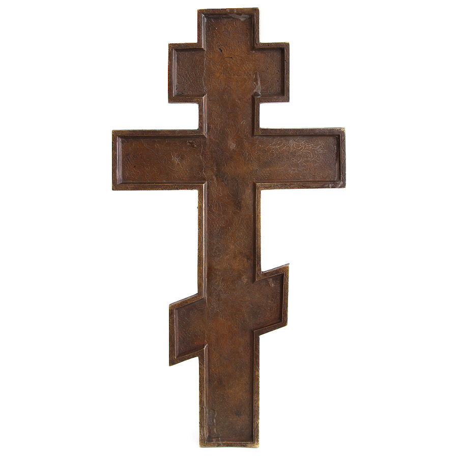 Позолоченное большое 38 см старинное бронзовое распятие или Крест моленный. Россия XIX век.