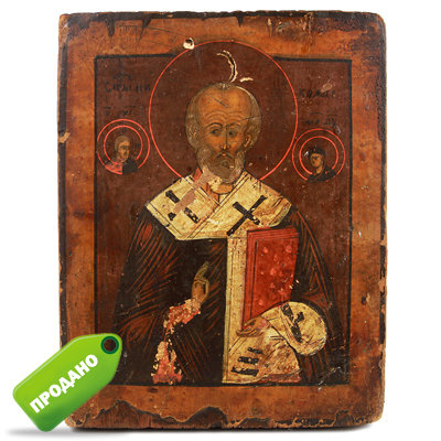 Старинная деревянная икона святой Николай Угодник. Россия, XIX век.