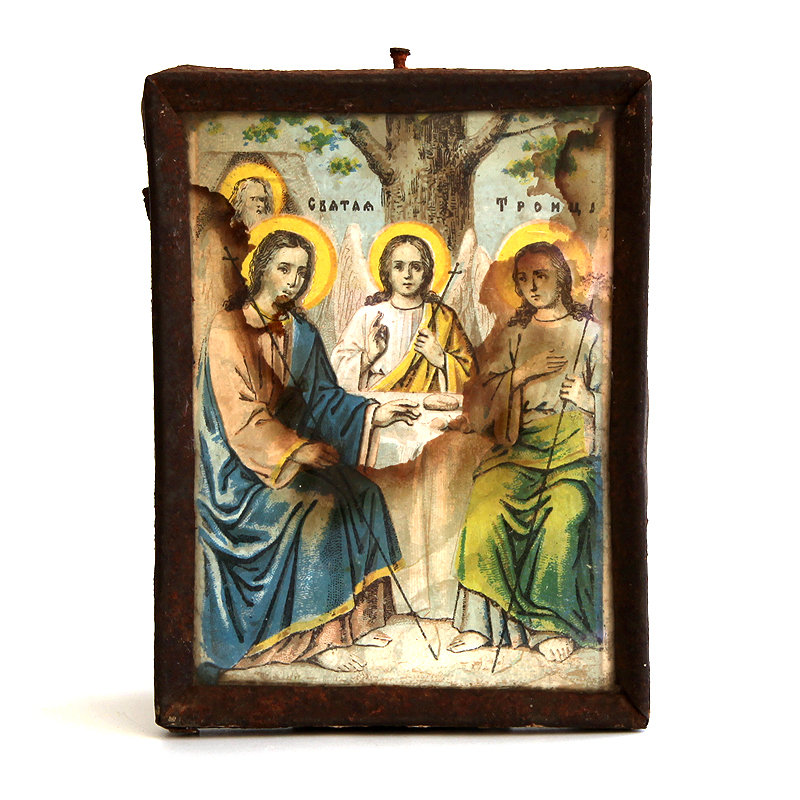 Старинная печатная икона Святая Троица 
