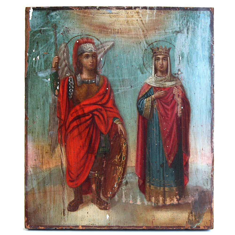 Старинная икона Святая София и Святой Михаил Архангел. Россия, Юг XIX век.