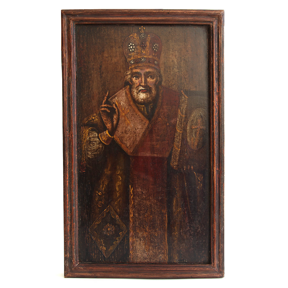 Старинная деревянная икона Святитель Николай Чудотворец Зимний 