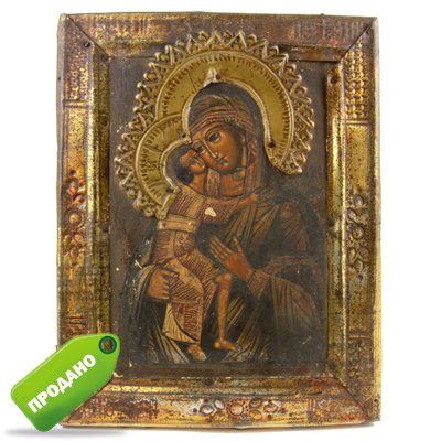 Старинная деревянная икона Богородицы Феодоровская (икона для зачатия, икона для беременных). Россия XIX век.
