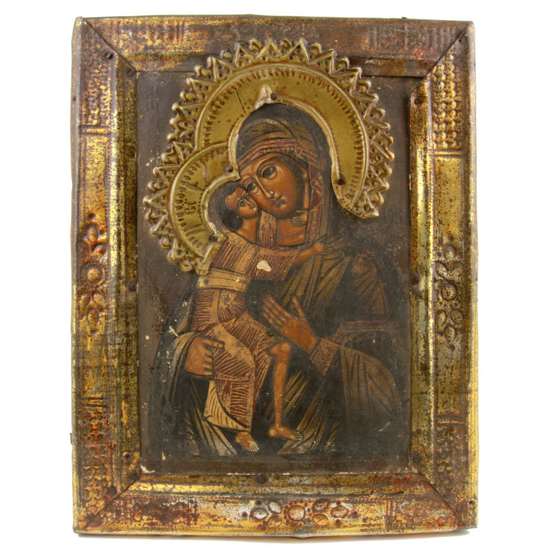 Старинная деревянная икона Богородицы Феодоровская (икона для зачатия, икона для беременных). Россия XIX век.