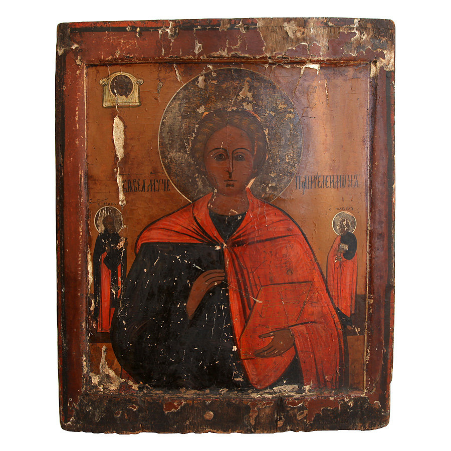 Старинная икона Святой Великомученик и целитель Пантелеймон, Россия 18-19 век. 