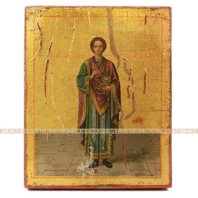 Старинная печатная икона святой великомученик Пантелеймон целитель. Афон, XIX век.