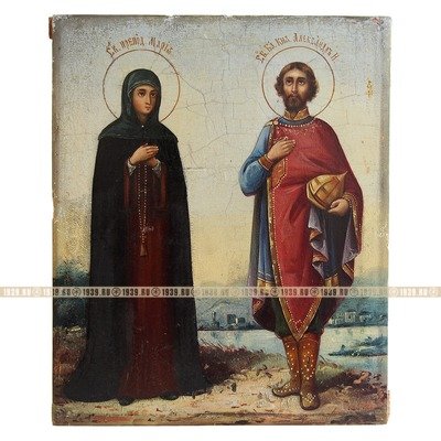 Старинная икона Святой Александр Невский и Святая Мария Радонежская. Россия, Москва 1890-1910 год