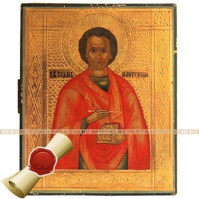 Старинная икона Святой Пантелеймон Целитель. Россия XIX век.