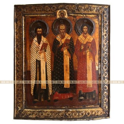 Старинная икона Три Вселенских Святителя и учителя, 