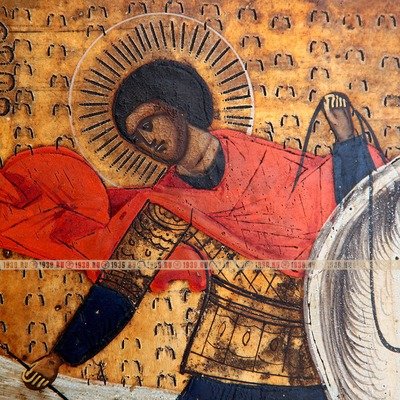 Старинная икона Святой Георгий Победоносец, покровитель воинов. Россия XIX век.
