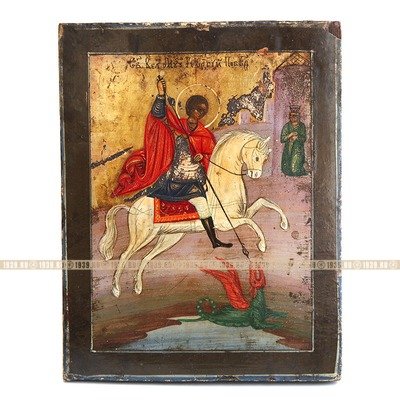 Старинная дорожная икона Святой великомученик Георгий Победоносец. Россия 19 век.