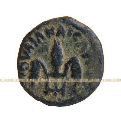 Монета Понтия Пилата с изображением колосьев и частичками Святой Земли Палестинской