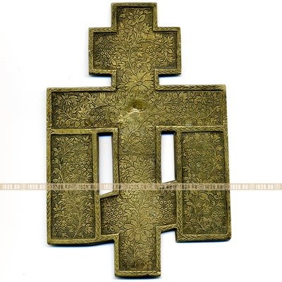 Старинный Киотный крест 19 век Старинное Распятие с предстоящими. Эмаль. 