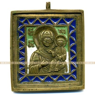 Старинная литая бронзовая иконка Смоленская Икона Божьей Матери. Клеймо: МРСХ Хрусталев